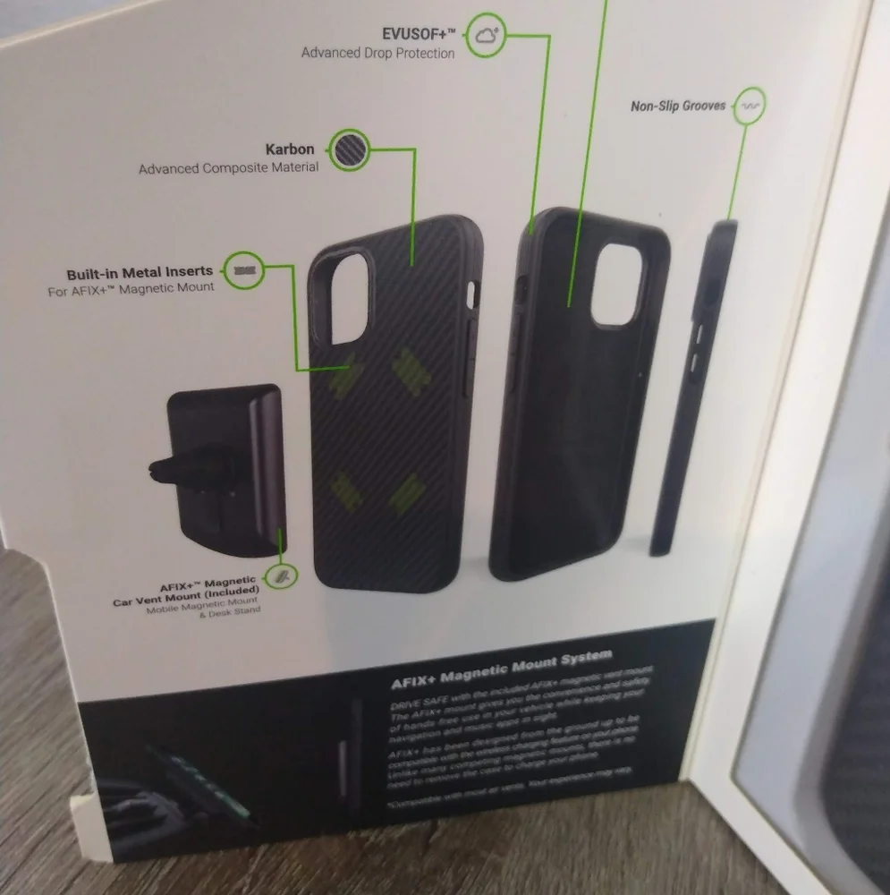 Evutec iphone 12 mini Black Phone Case/w Magntic Car Vent Mount